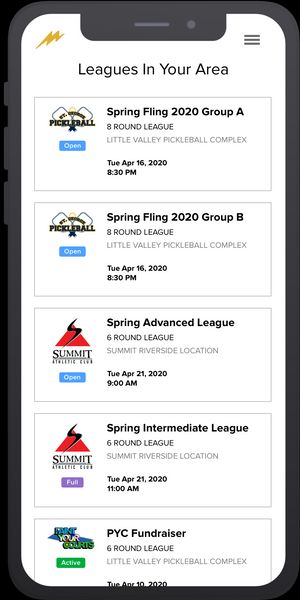 Lightning League Mobile List Page